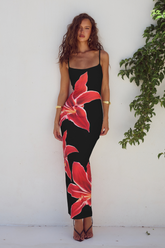 Amber Blossom Bodycon Dress with Floral Design-1